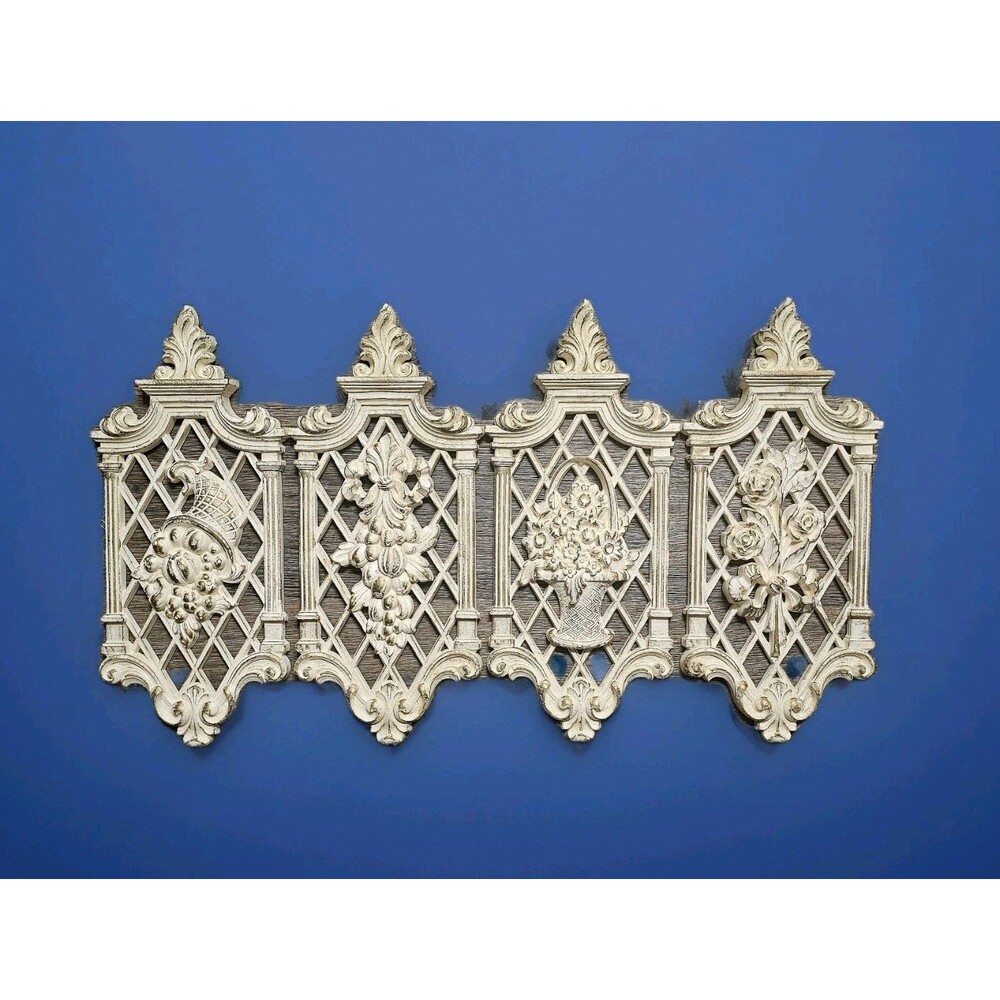 7214 SYROCO ✨ White & Gold FOUR SEASONS Set ✨ WALL PLAQUES Hollywood Regency